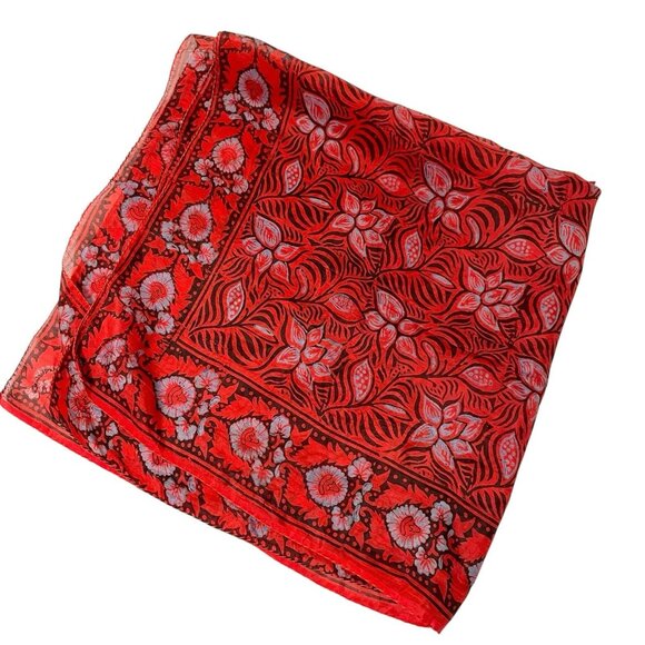 Vintage 100% Pure Silk Marco Polo by Malani Floral Square Scarf Red - Picture 1 of 5